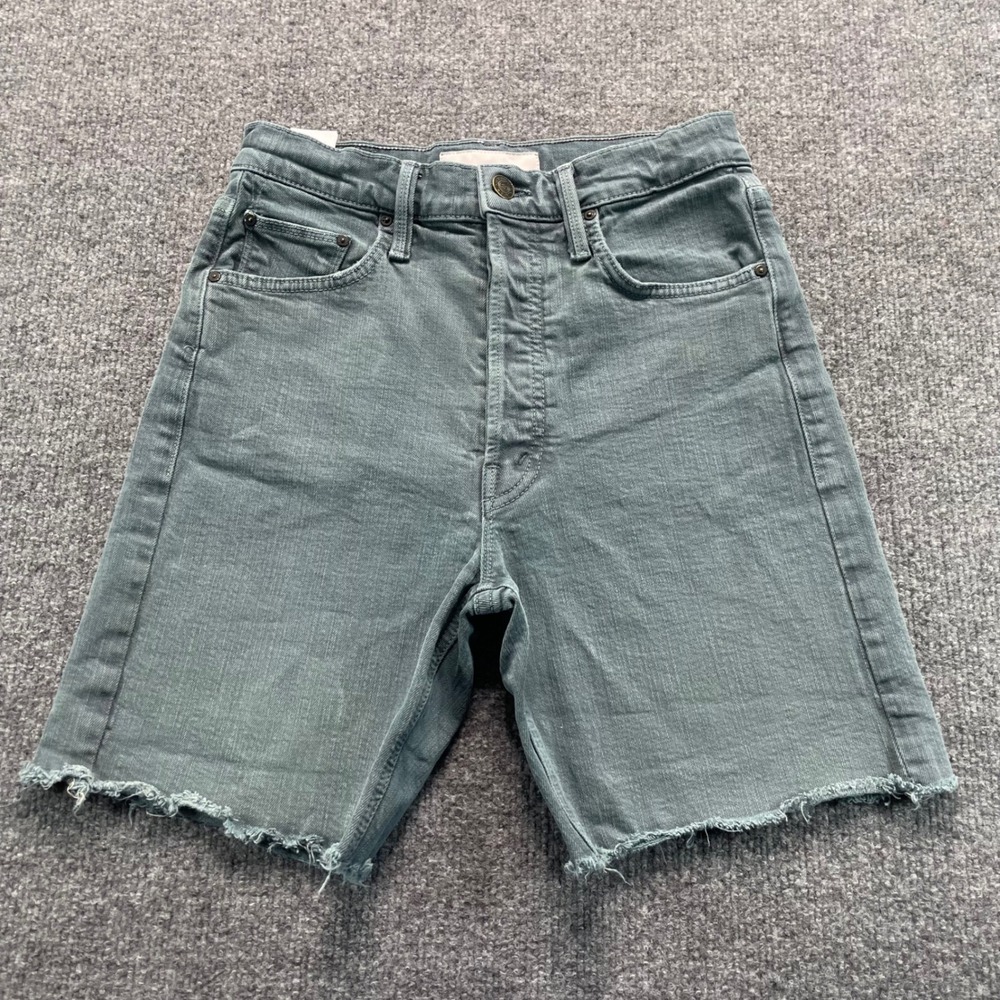 Mother The Tripper Cut Off Fray Shorts Womens 26 Green Gray Denim High Rise